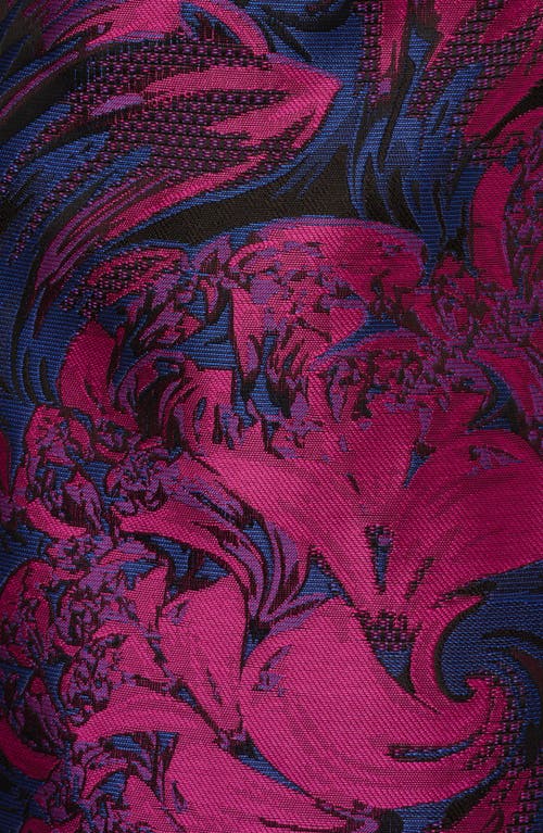 Adrianna Papell Floral Jacquard Back Cutout Cocktail Dress In Navy/orchid