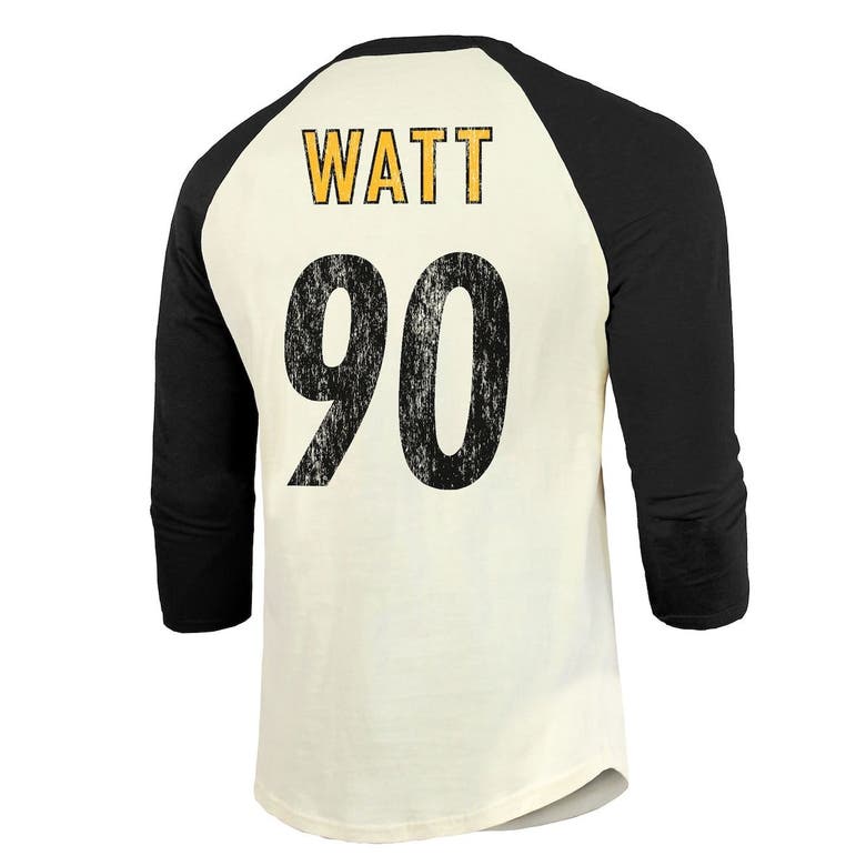 Majestic Threads T.j. Watt Cream/black Pittsburgh Steelers Vintage Player  Name & Number 3/4-sleeve F