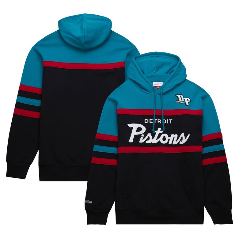 Shop Mitchell & Ness Black/teal Detroit Pistons Head Coach Pullover Hoodie