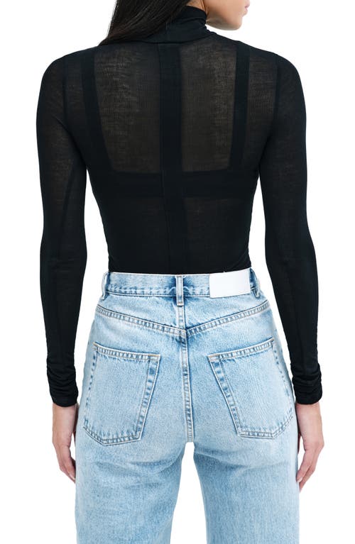 Marcella Amsterdam Sheer Jersey Turtleneck Top In Black