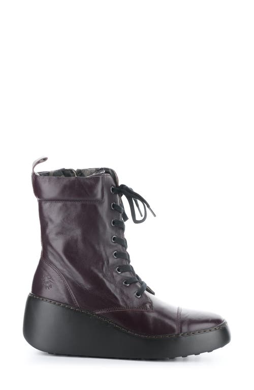 Shop Fly London Daff Wedge Combat Boot In Dark Purple Sofia