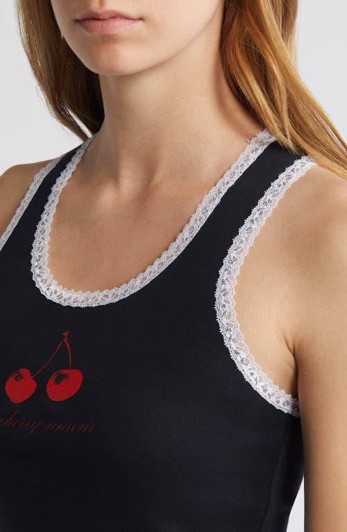 Shop Daydreamer My Cherry Amour Lace Trim Tank Top In Black Onyx