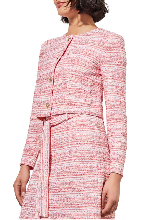 Shop Ming Wang Stripe Tweed Crop Jacket In Flamingo Pink