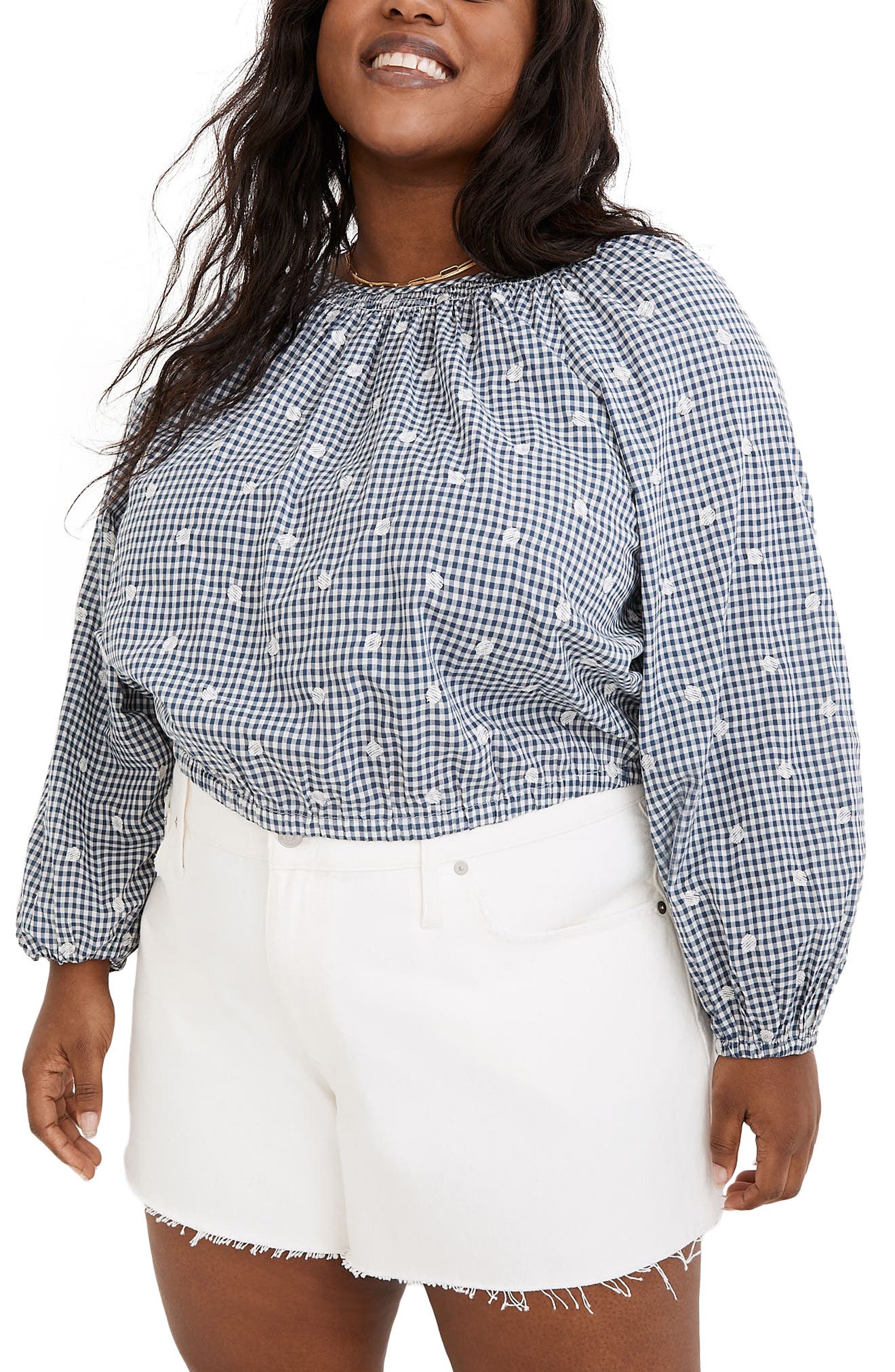 Madewell Gingham Check Embroidered Top