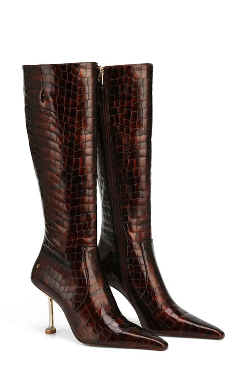 Shop Naked Wolfe Venture Pointed Toe Knee High Boot In Burnt-croc Patent Leather