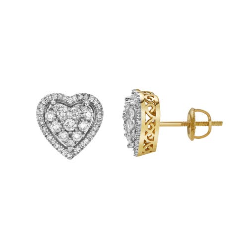 Luvmyjewelry Amorest 10k Yellow Gold Cluster Diamond Unisex Earrings In 10k Yellow Gold