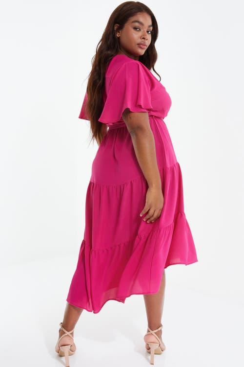 Shop Quiz Crepe Tiered Wrap Dip Hem Dress In Pink