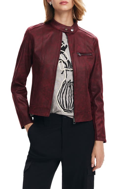 Shop Desigual Munich Faux Leather Moto Jacket In Red