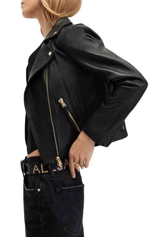 Shop Allsaints Dalby Leather Biker Jacket In Black/gold