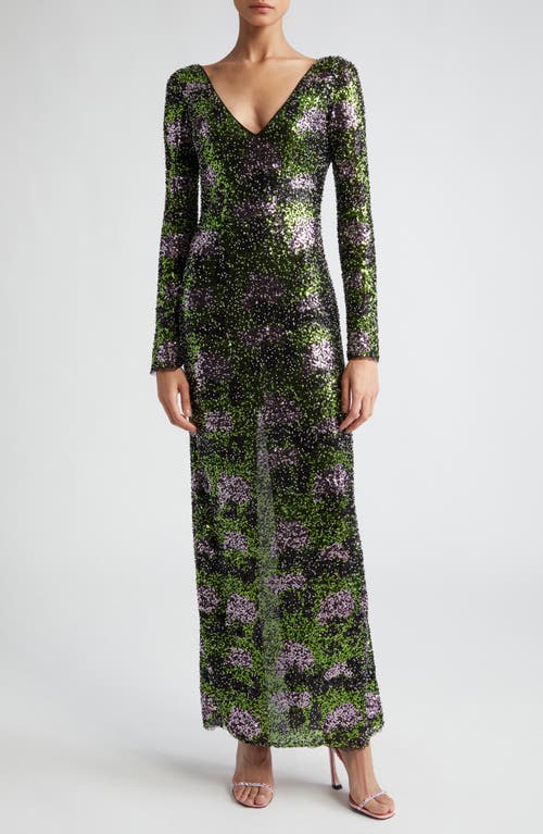 Stine Goya Allie Sequin Long Sleeve Open Back Gown Multicolour Beads at Nordstrom,