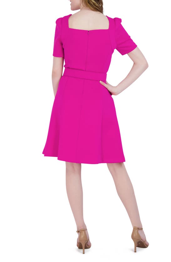 Shop Donna Ricco Square Neck Belted Fit & Flare Dress In Fuchsia