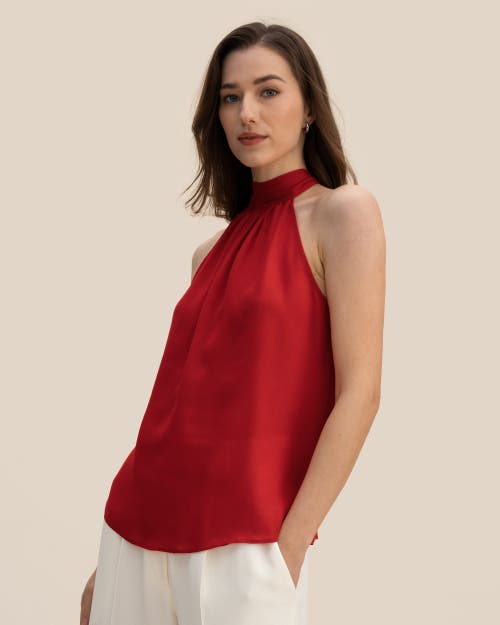 Lilysilk Silk Georgette Halter Neck Top In Pomegranate Red