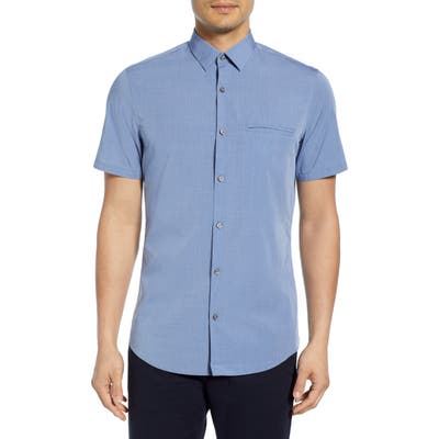 Calibrate Dobby Dot Short Sleeve Cotton Shirt, Blue