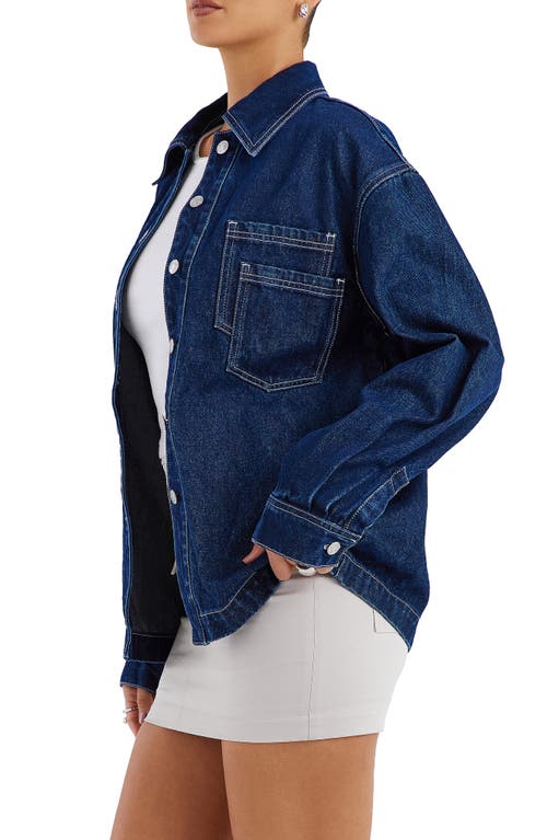 Mistress Rocks Oversize Denim Button-up Shirt In Dark Blue