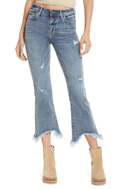 HIDDEN JEANS Frayed Mid Rise Crop Flare Jeans in Medium Wash