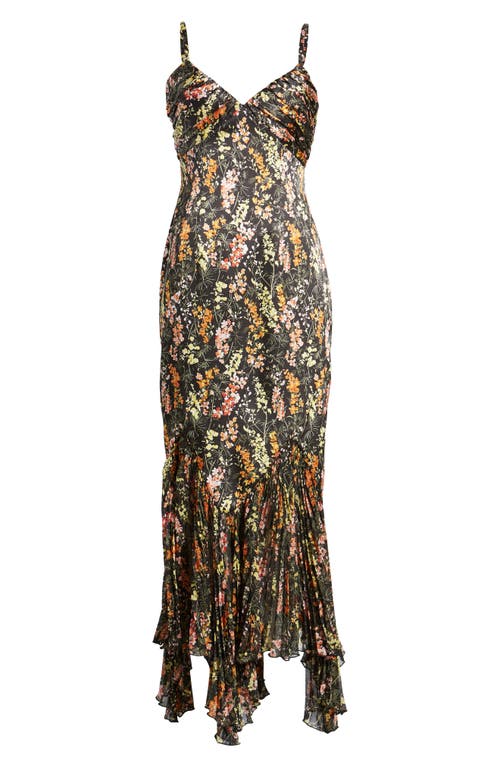 Shop Likely Mira Metallic Floral Handkerchief Hem Maxi Dress In Black Multi