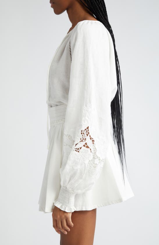 Shop Ramy Brook Flora Long Sleeve Linen Top In White Embroidered Boho Linen