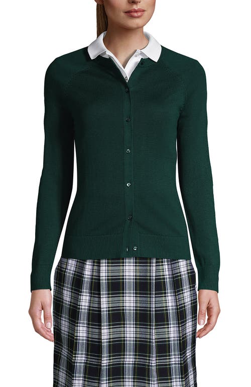 Shop Lands' End School Uniform Young  Cotton Modal Cardigan Sweater In Evergreen