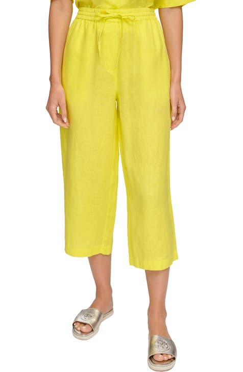 J Jill Love Linen Golden Pants Yellow Crop Wide Leg Side Zip High Rise XL  Tall
