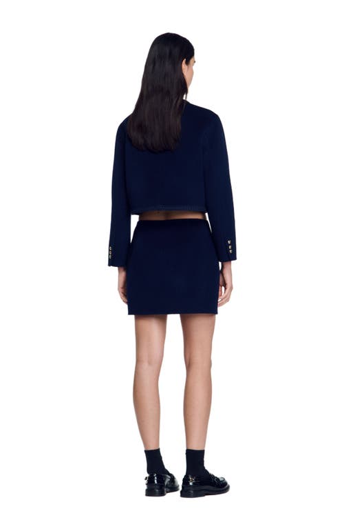 Shop Sandro Double-faced Short Wool Skirt In Navy Blue