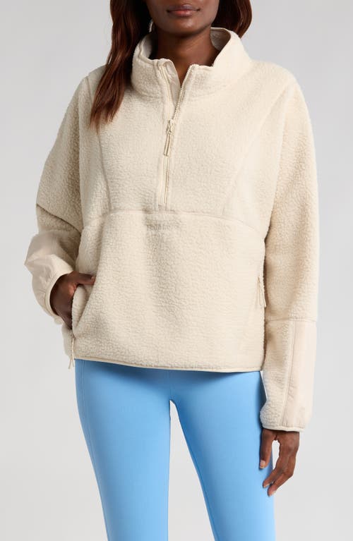 Halfdays Pieper Water Repellent Recycled Polyester Fleece Quarter Zip Top in Oat Milk 