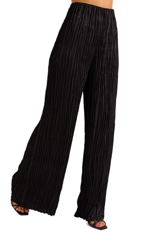 Shop Bella Dahl Variegated Pleat Wide Leg Satin Pants In Black