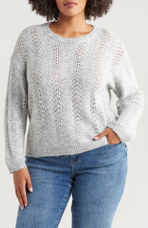 Shop Vince Camuto Sequin Pointelle Sweater In Silver Hthr