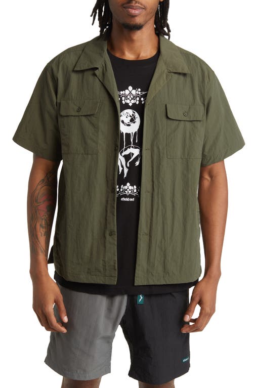 Carbon Short Sleeve Button-Up Camp Shirt in Forest Green