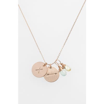 Nashelle Aqua Chalcedony, Lemon Quartz, Initial & Arrow 14K-Gold Fill Disc Necklace