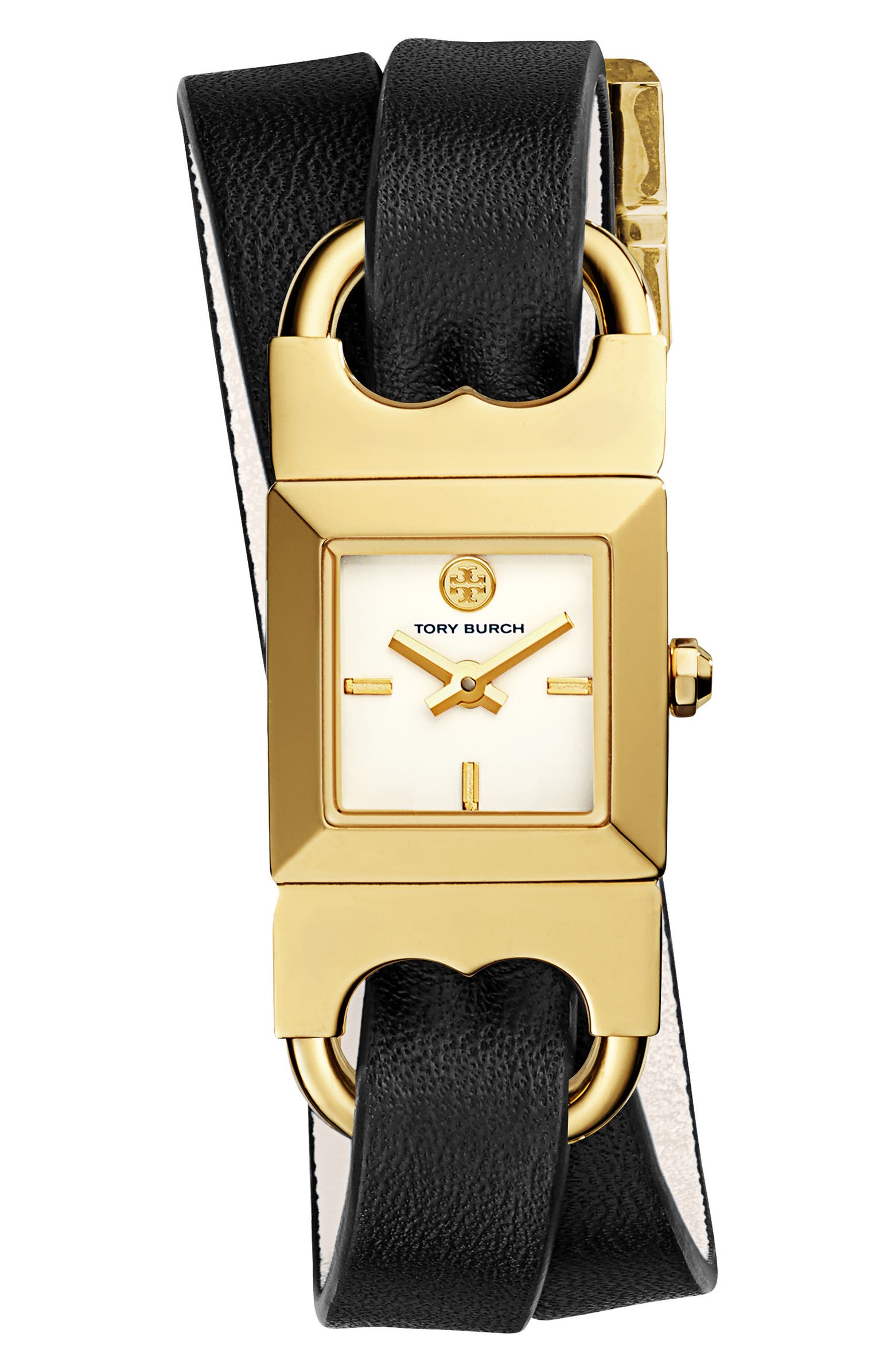 Tory Burch Double T Link Reversible Leather Strap Wrap Watch, 18mm