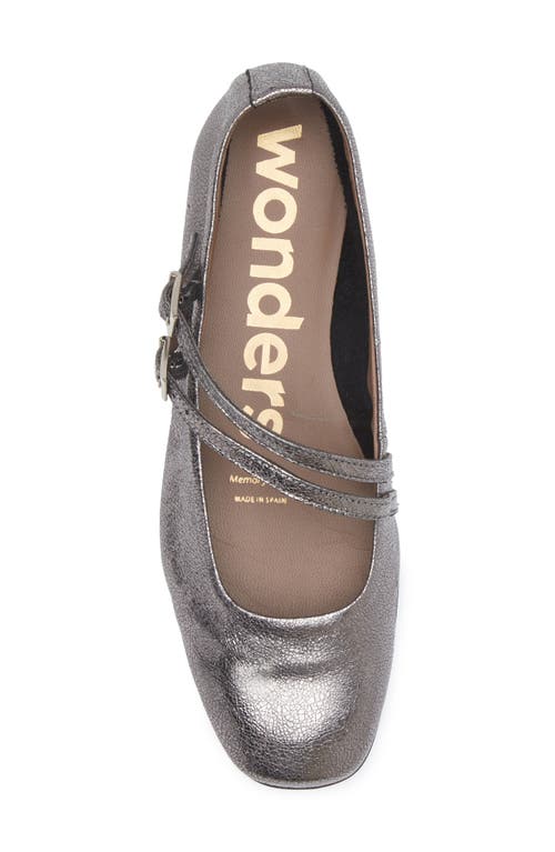 Wonders Asymmetric Double Strap Flat In Lead Metallic