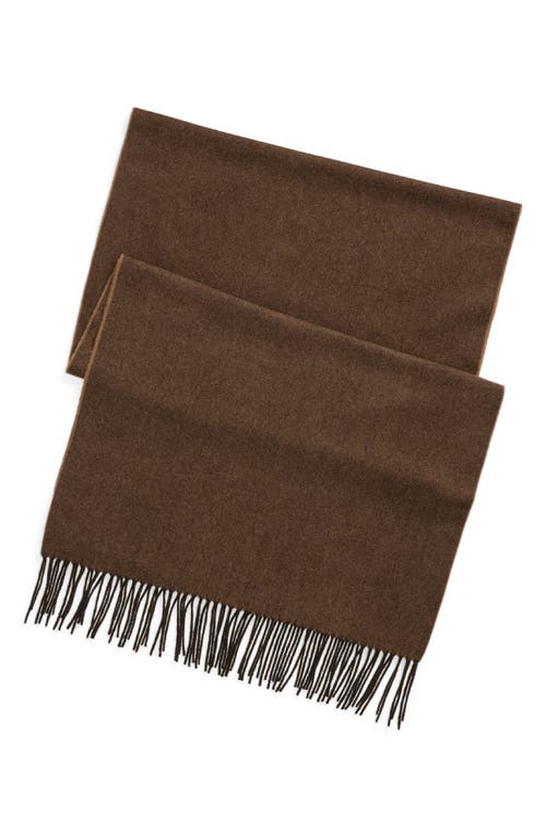 Ralph Lauren Purple Label Herringbone Cashmere Fringe Scarf in Dark Brown Multi 