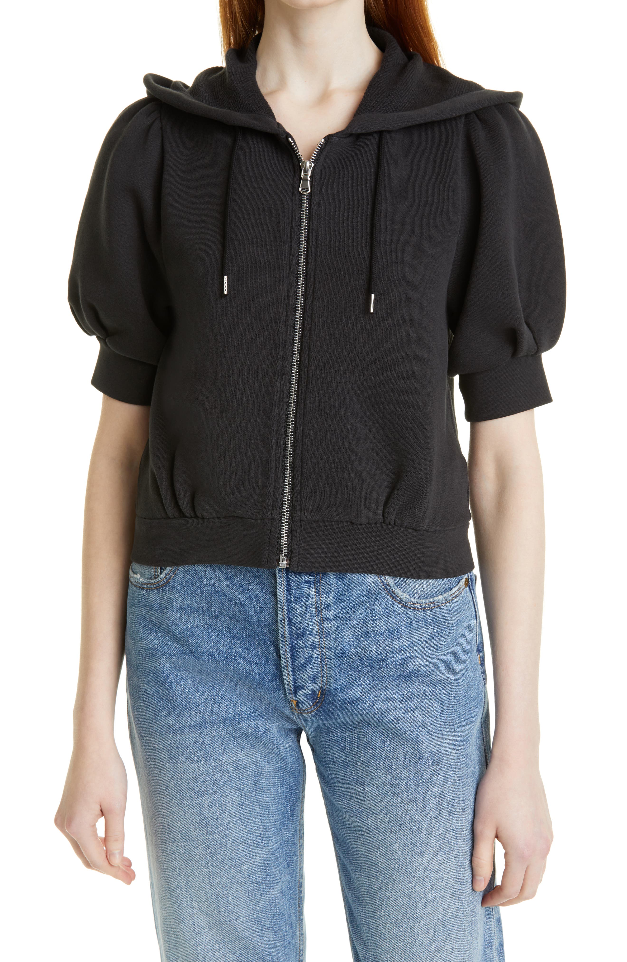womens short sleeve zip up hoodie