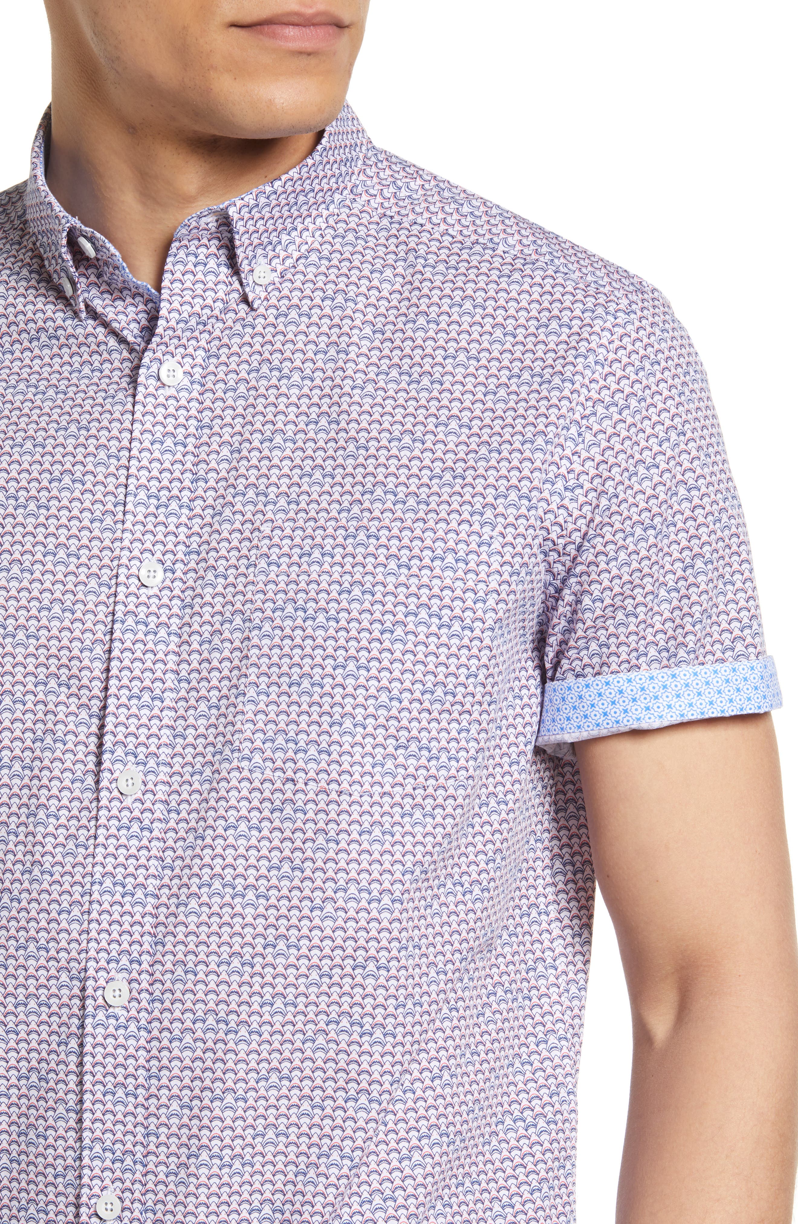 shark print button up shirt