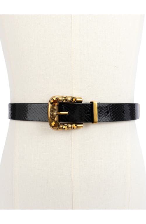 Shop Kurt Geiger London Western Snakeskin Embossed Leather Belt In Black/antique Brass