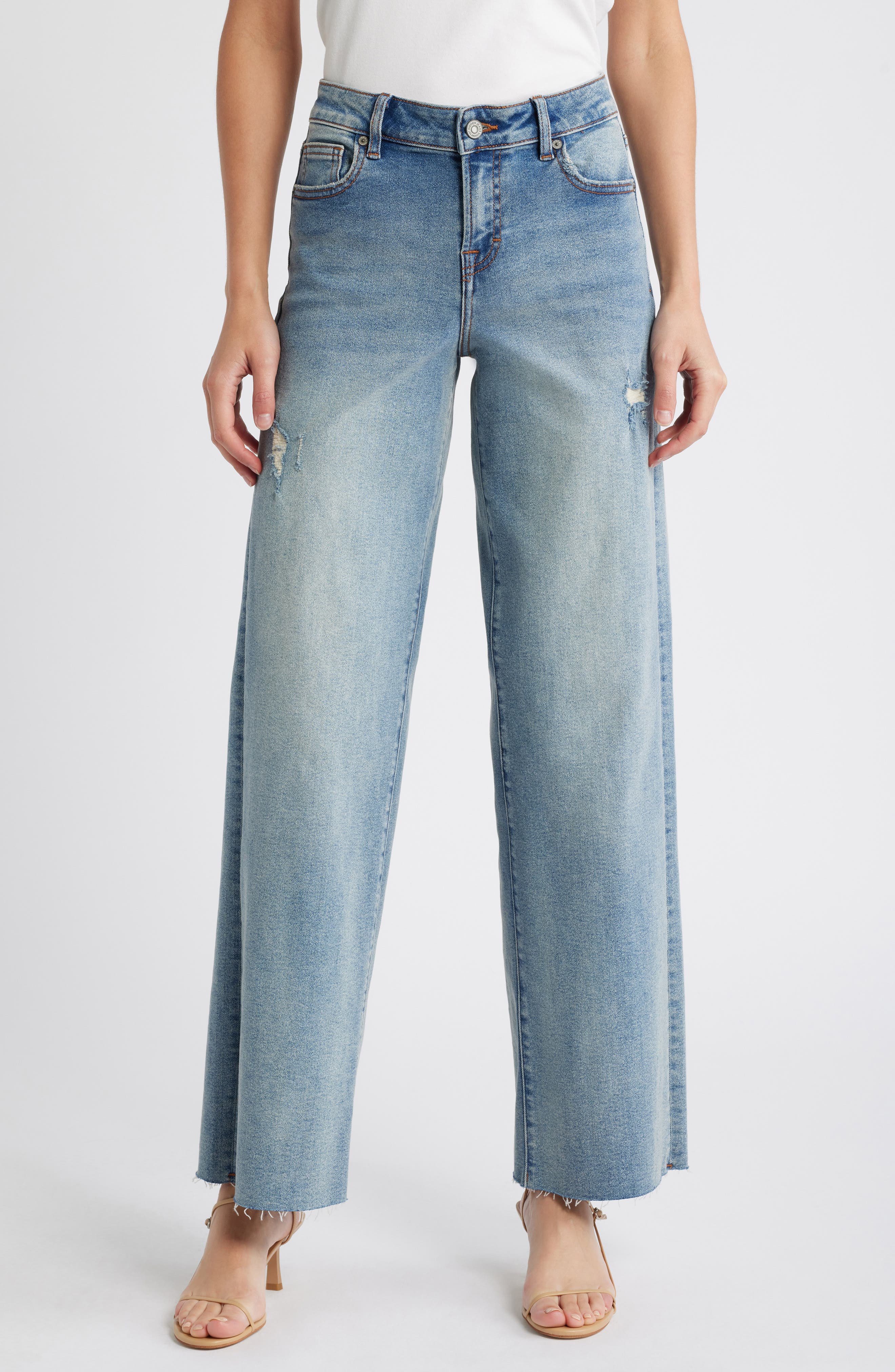 HIDDEN JEANS Raw Hem Mid Rise Dad Jeans in Medium Wash 