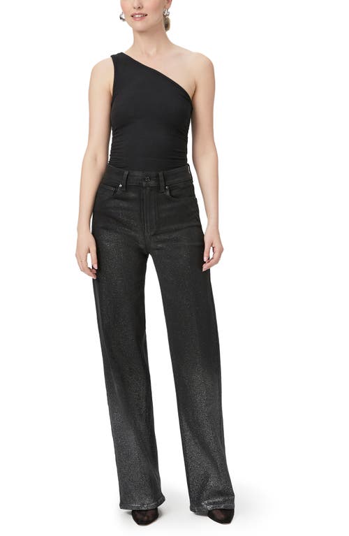 Shop Paige Sasha Ombré Sparkle Coated High Waist Wide Leg Jeans In Black/silver Glitter