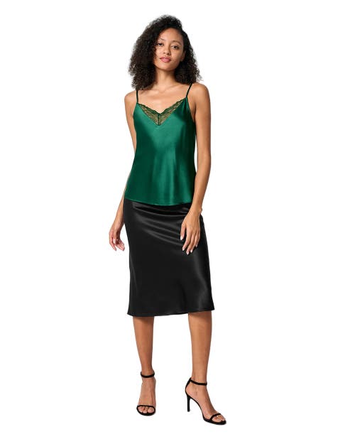 Lilysilk V Neck Lace Silk Camisole In Green Jade