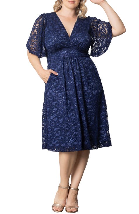 Plus Size Blue Lace Bodycon Cocktail Party Dress