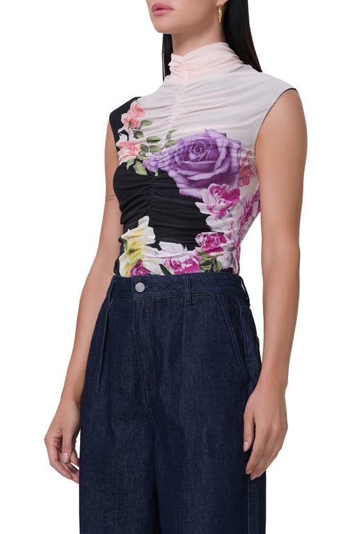 Shop Afrm Jolie Ruched Funnel Neck Mesh Top In Color Block Floral