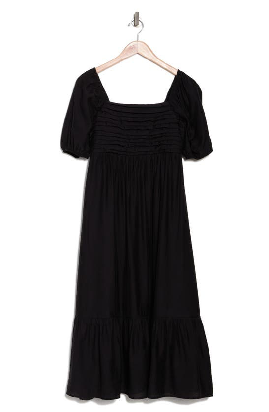Shop August Sky Pleated Square Neck Midi Dress In Black