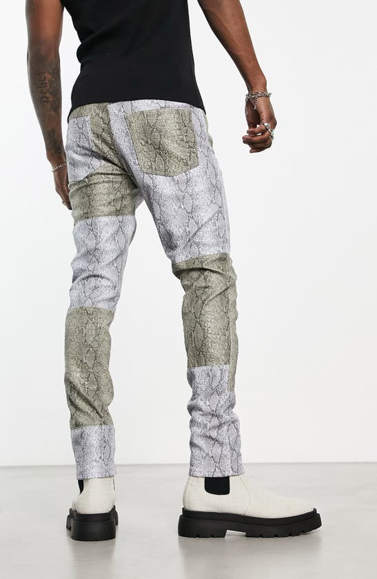 Shop Asos Design Snakeskin Print Skinny Jeans In Grey
