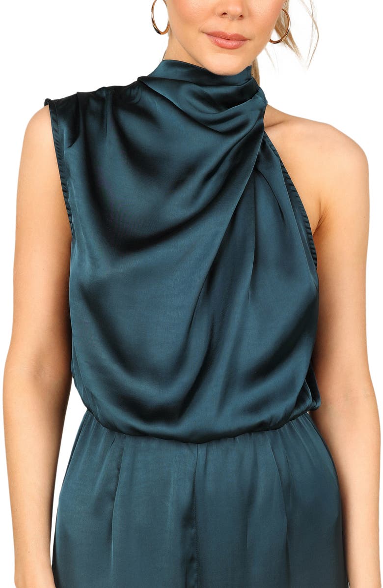Petal & Pup Savannah One-Shoulder Satin Jumpsuit, Alternate, color, Teal