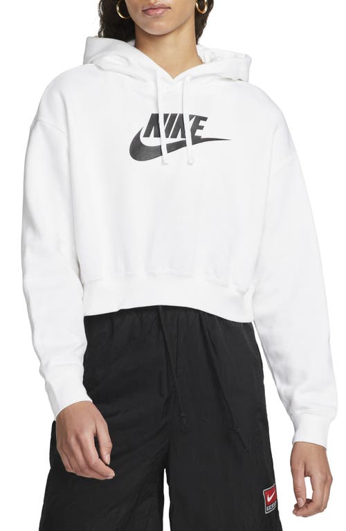 Nike Sportswear Club Fleece Crop Hoodie Sweatshirt in White/Black