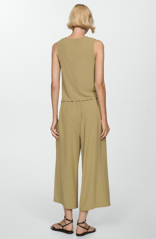 Shop Mango Textured Ankle Wide Leg Pants In Khaki Green