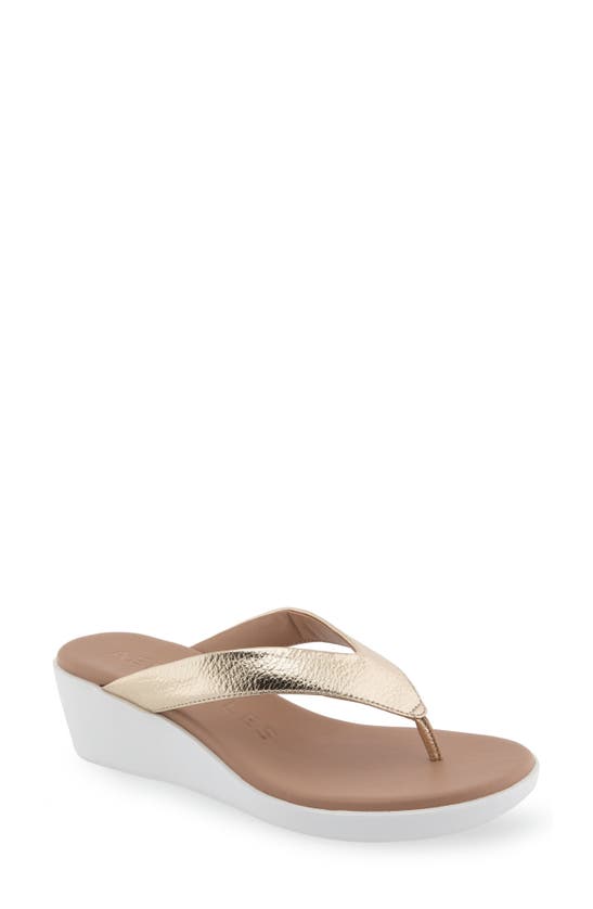 Aerosoles Isha Wedge Flip Flop Sandal In Soft Gold Pu