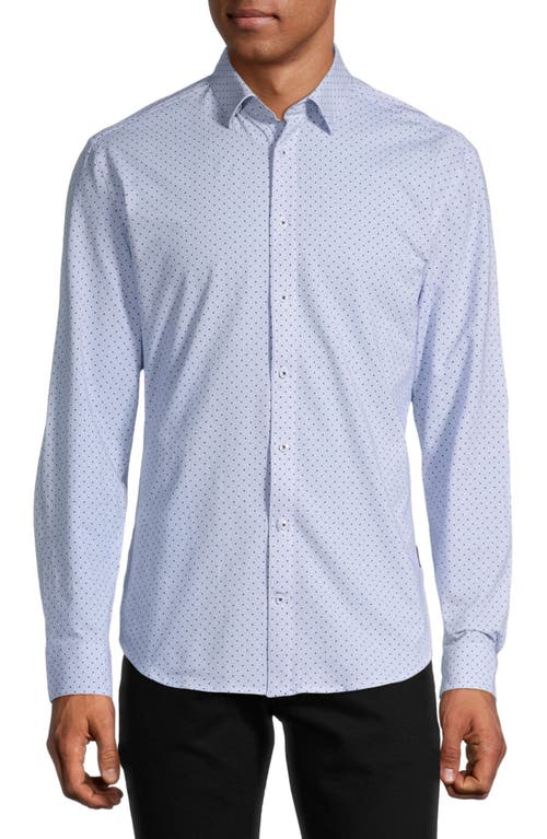 HÖRST Dot Stretch Knit Button-Up Shirt in Blue