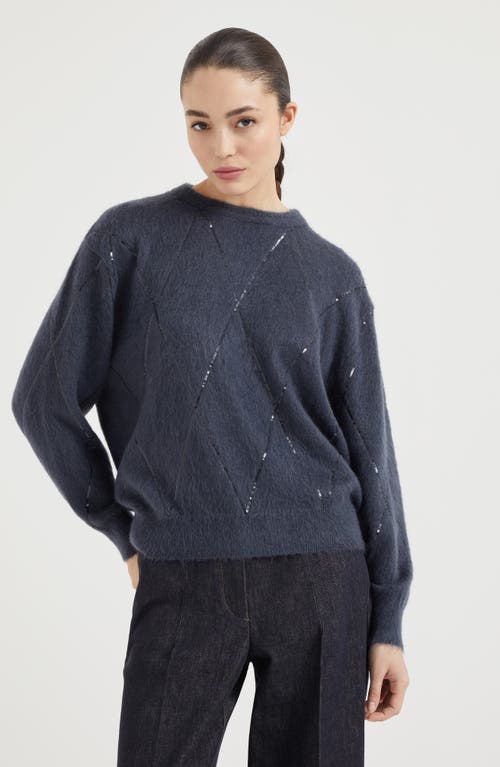 Shop Brunello Cucinelli Sweater With Dazzling Argyle Embroidery In Night