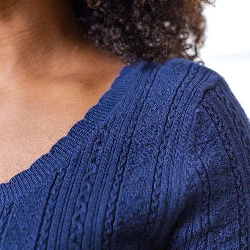 Hope & Henry Fitted Cable Sweater Dress In Blue