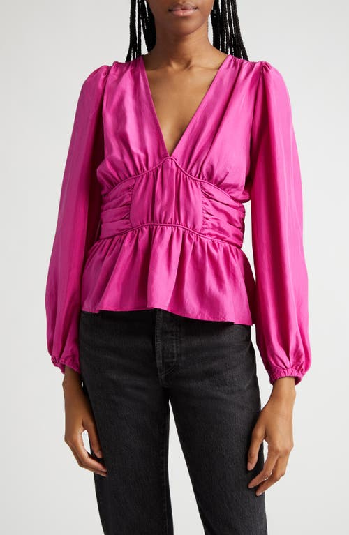 Fabiola Silk Peplum Top in Pink